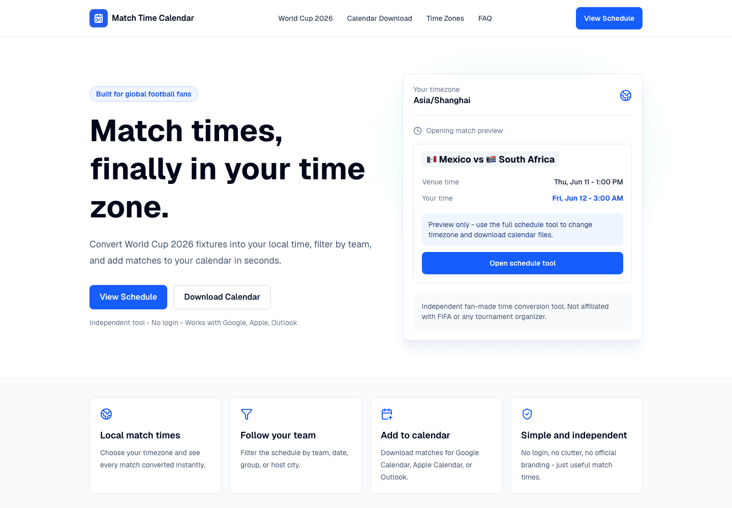 Match Time Calendar preview
